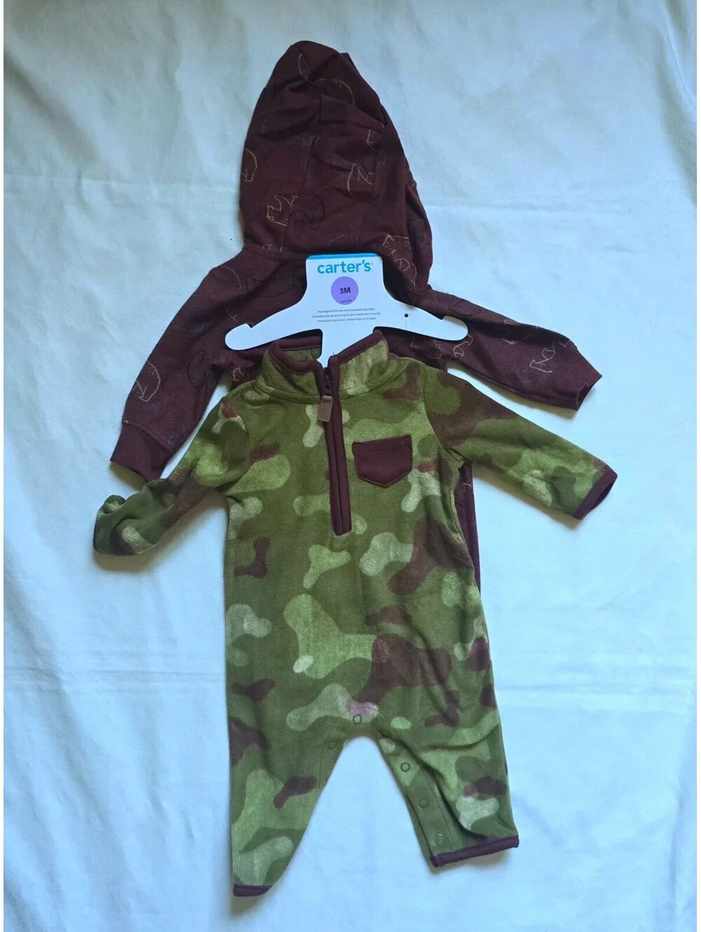 Carter's Baby Boys 2-Pack Fleece Rompers with Hooded Coverall 3M